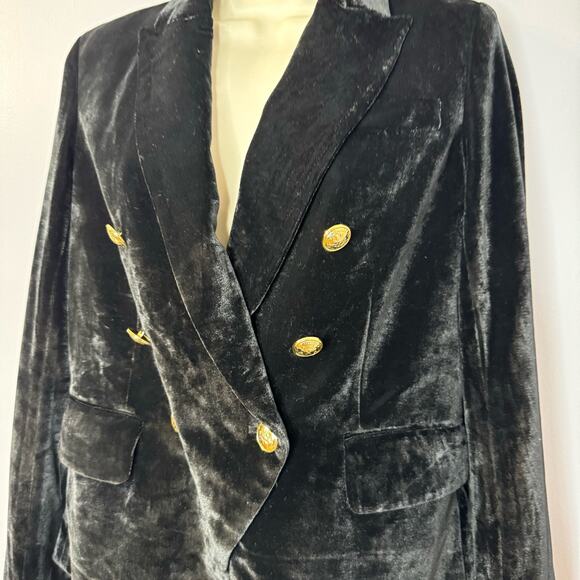 Rachel Zoe Black Velvet Double Breasted Military Jacket Gold Button Women's XS - Picture 5 of 12